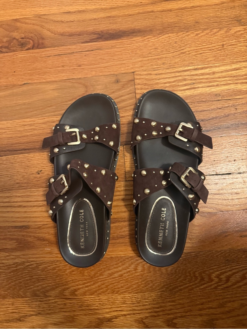 Kenneth Cole Girls Brown Studded Buckle Slide Sandals